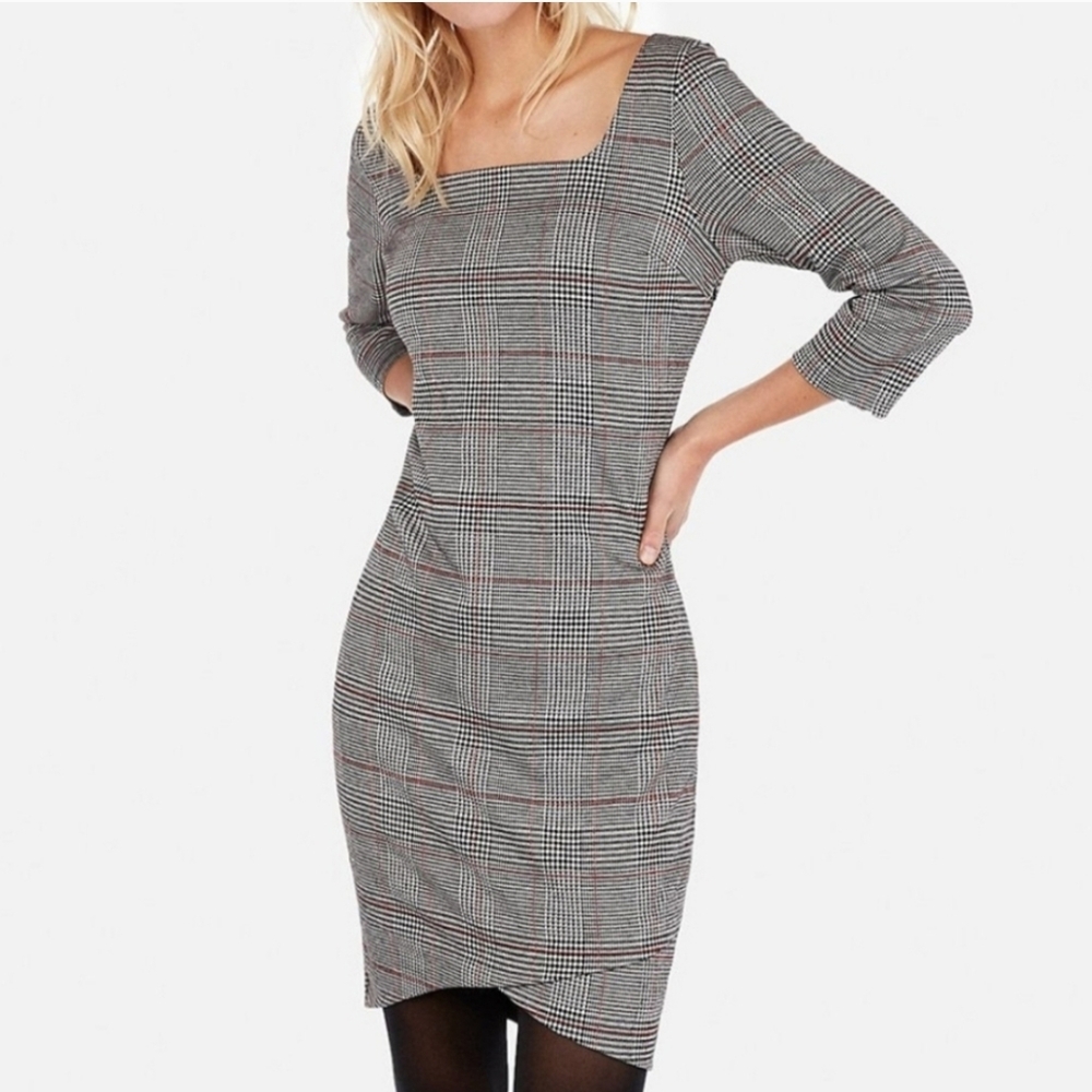 Express Women's Size XS Dress Plaid Square Neck Sheath
